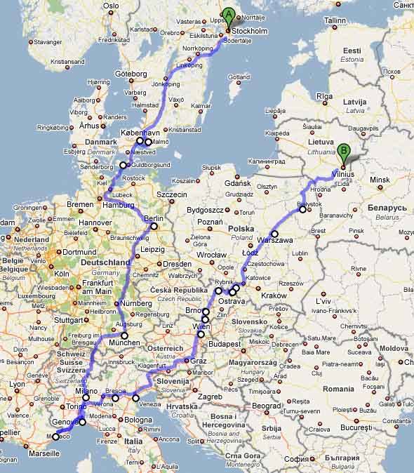 Проложенный маршрут от копенгагена до берлина