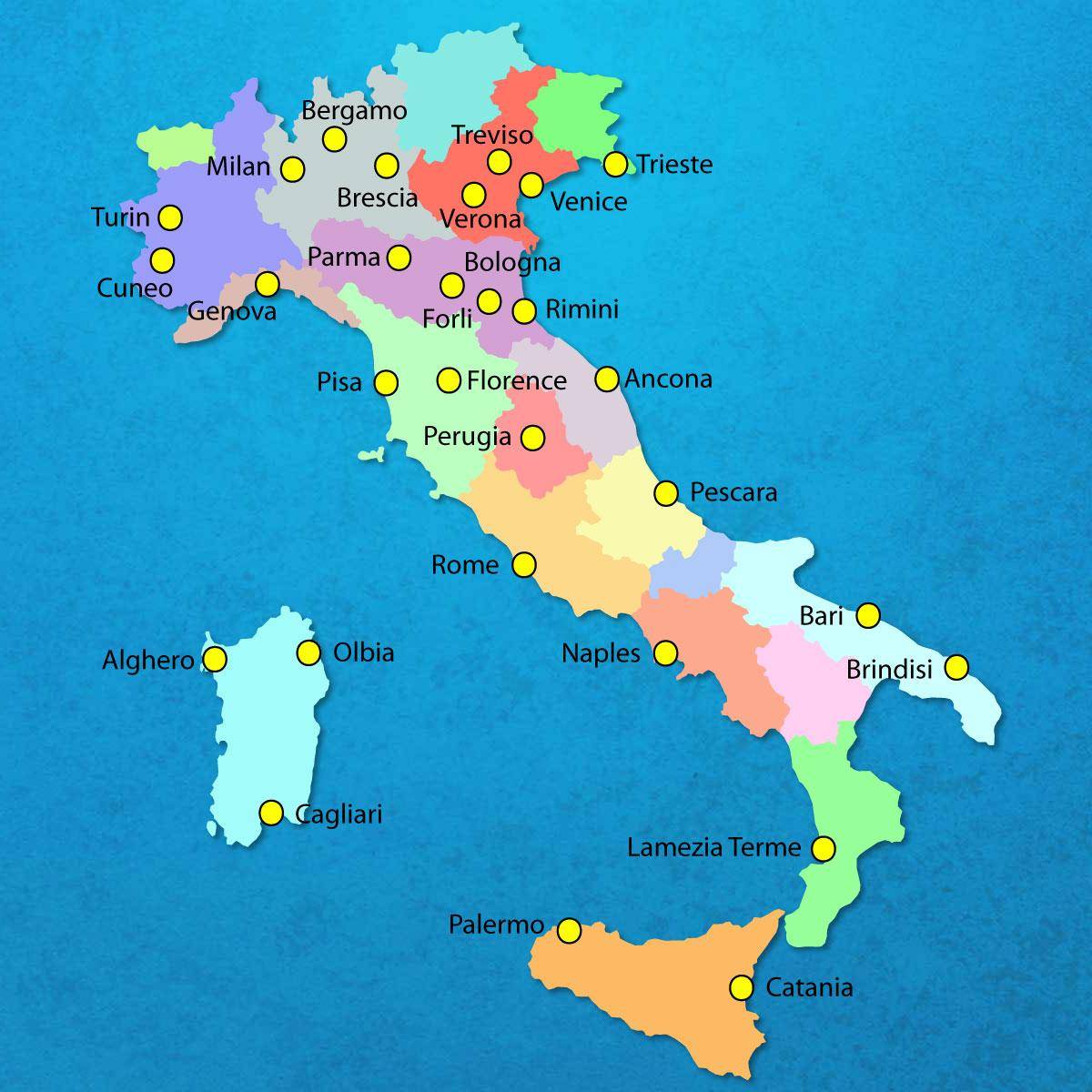 Аэропорты италии на карте италии