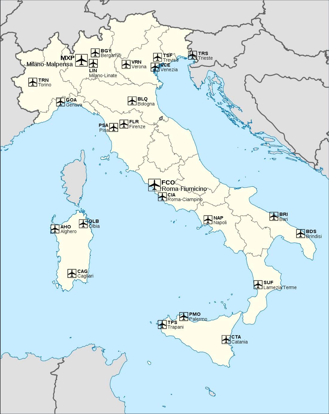 Аэропорты италии: список, расположение, информация