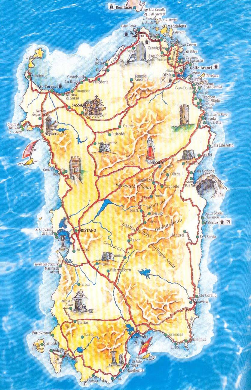 Сардиния на карте италии: достопримечательности на карте